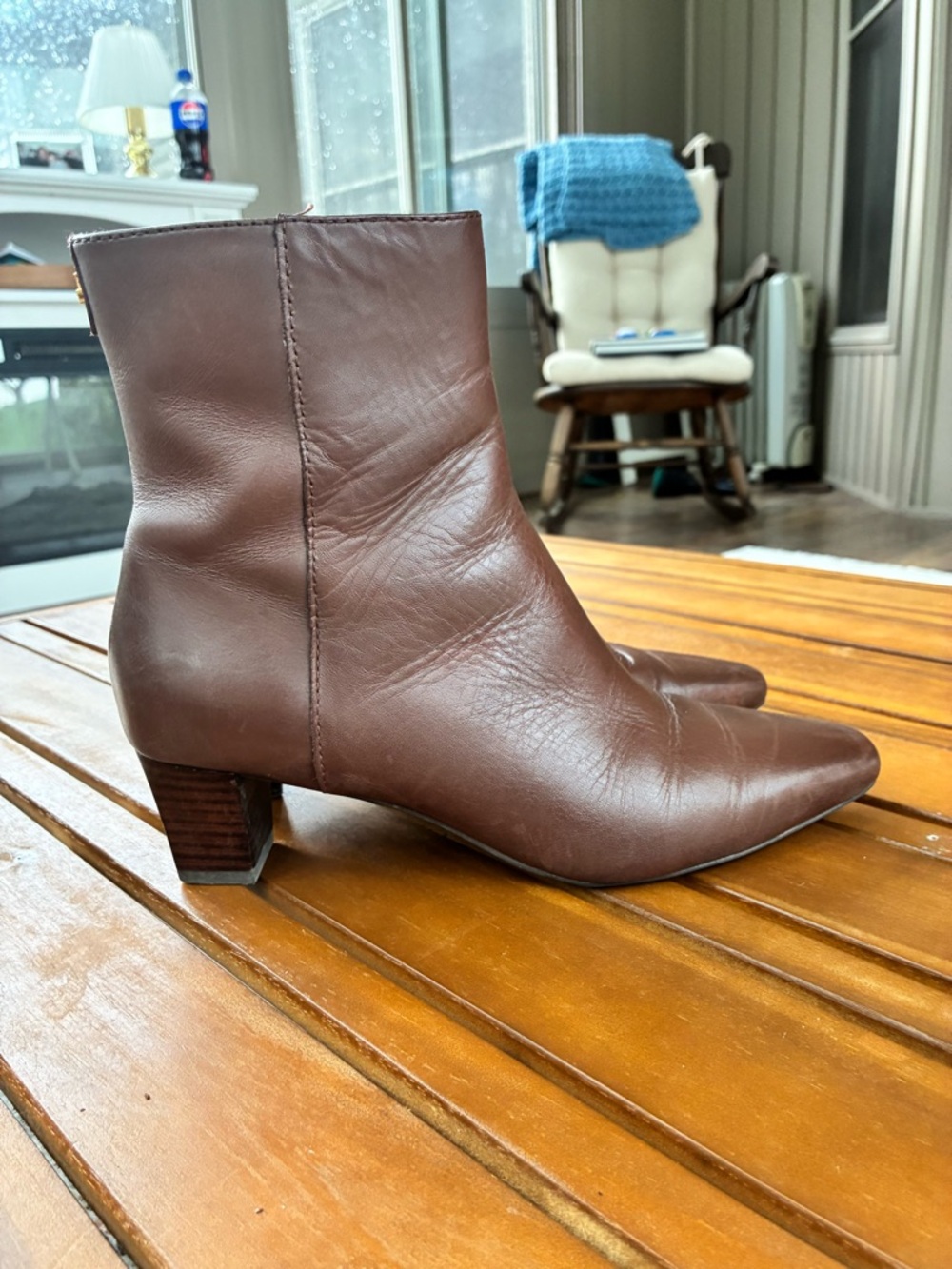 Lauren Ralph Lauren Brown Leather Pointed Toe Ankle Boots